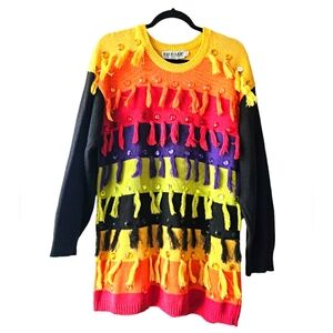 Vintage RARE 90's Richard Spree International Colorful Striped Fringe Sweater